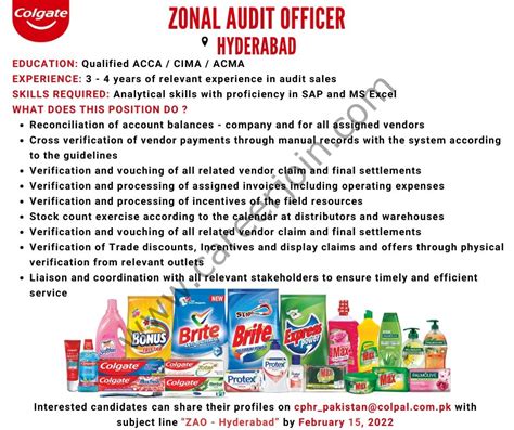 Colgate Palmolive Pakistan Jobs Zonal Audit Officer