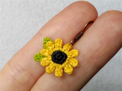 Crochet Sunflower Minimalist Earrings Pattern Pattern For Etsy