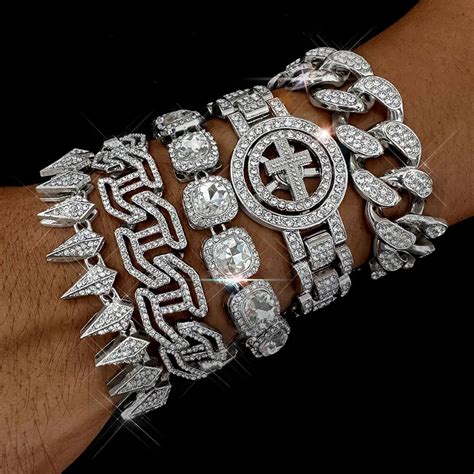 Pulsera De Cadena De Eslabones Cubanos Brillantes Para Hombres Y