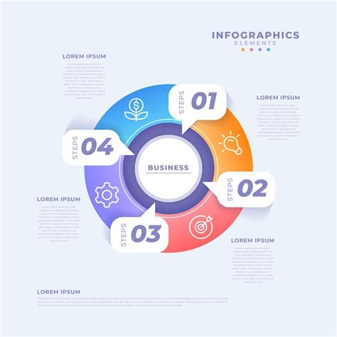 Plantilla infográfica de diagrama circular degradado con cuatro pasos u