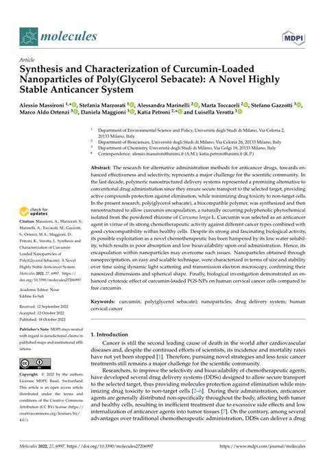 Pdf Synthesis And Characterization Of Curcumin Loaded Nanoparticles