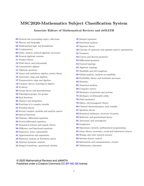 Pdf Msc2020 Mathematics Subject Classification System