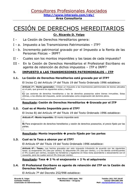 Cesión De Derechos Hereditarios Interasis