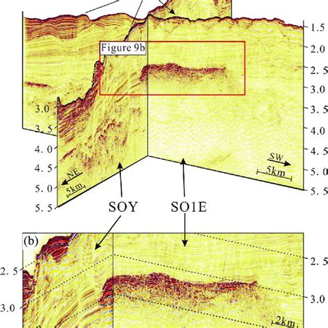 (a) The Laccolith is imaged in two intersecting seismic profiles, and ...