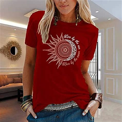 Y2k Grunge Summer Clothes For Womens Sun Moon Printed T Shirt Short Sleeve Aesthetic Graphic