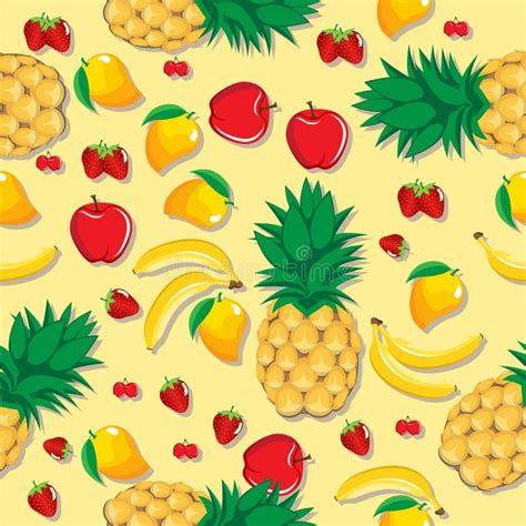 Mango Fruit Contour Abstract Seamless Pattern On Green Background Stock