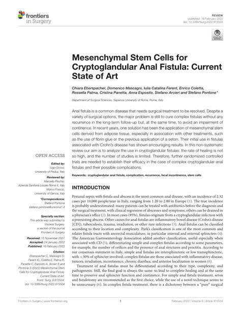 PDF Mesenchymal Stem Cells For Cryptoglandular Anal Fistula Current