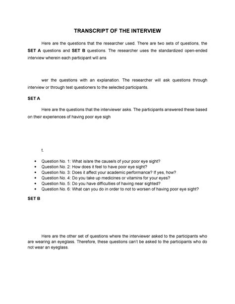 Transcript Of The Interview Thesis Copy Transcript Of The Interview Here Are The Questions