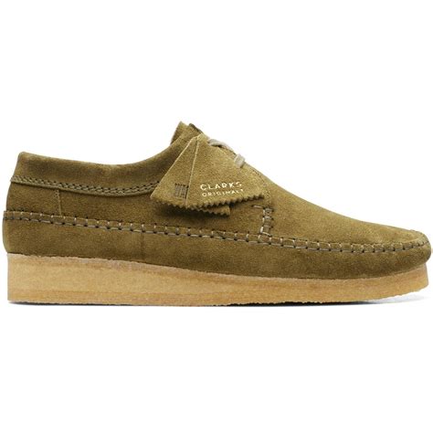 CLARKS ORIGINALS Weaver Suede Moccasin Shoes In Dark Green