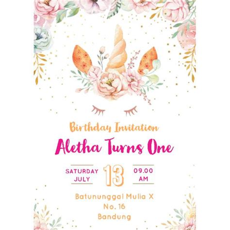 Jual Undangan Ulang Tahun Birthday Invitation Tema Unicorn Shopee