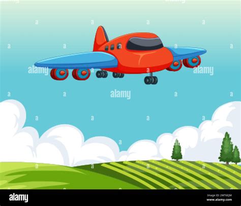 Vector Illustration Of A Cartoon Airplane Flying Stock Vector Image