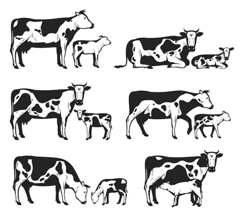 Vector Holstein Vacas Y Terneros En Diferentes Posturas Aisladas En