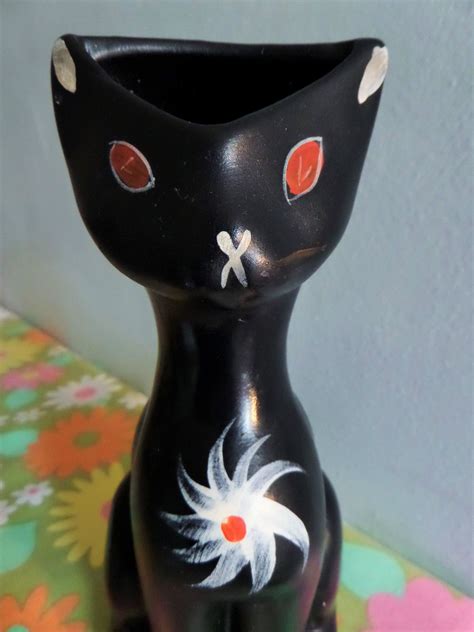 Details About Vintage Retro 50s Kitsch Atomic Ceramic Black Smoky Cat Figure Vase Black Cat