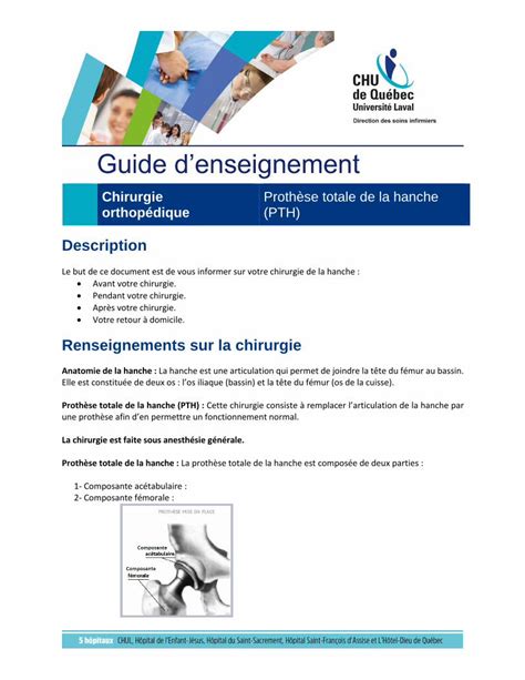 PDF Chirurgie Prothèse totale de la hanche orthopédique PTH