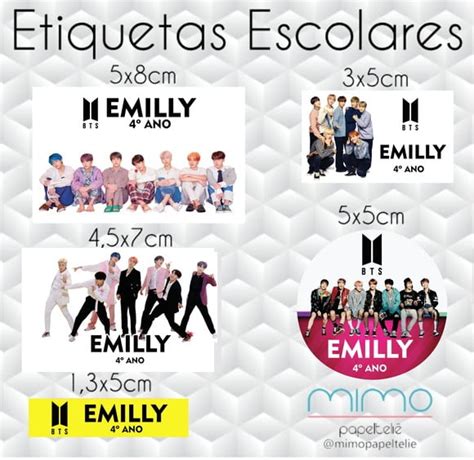 50 Etiquetas Escolares Bts Pacote Completo Produtos Elo7