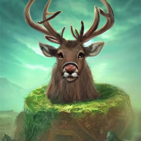 A Small Reindeer King Sitting On A Green Throne In Stable Diffusion