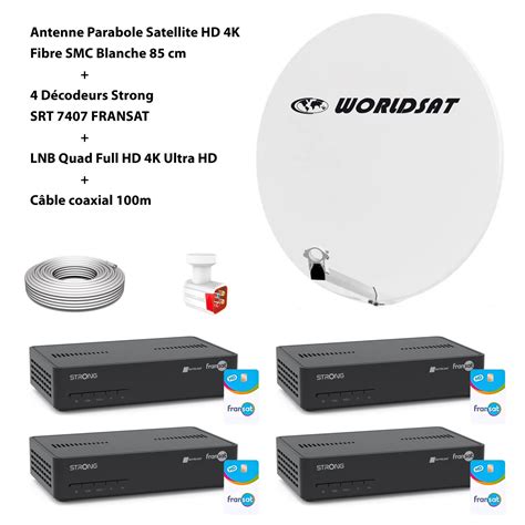 Kit Antenne Parabole Sat Hd K Fibre Smc Blanche Cm Worldsat