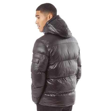 Buy Fluid Mens High Shine Hooded Puffer Jacket Black