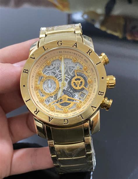 Comprar Relógio masculino Bvlgari skeleton dourado preto 100 funcional