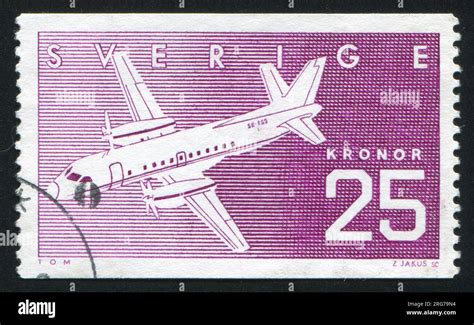 Sweden Circa Stamp Printed By Sweden Shows Airplane Saab Sf