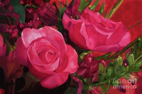 Twin Roses By Marilyn Nolan Johnson Painting By Marilyn Nolan Johnson