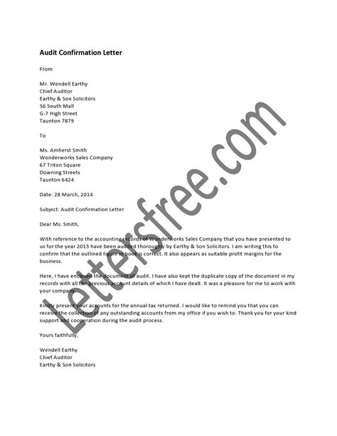 An Audit Confirmation Letter Is Usually Written By The Official Auditors Of The Company To