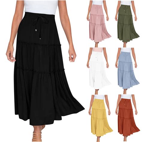 Dyegold Women S Pleated Skirt Summer Tiered Flowy Maxi Long Skirts