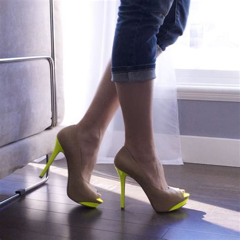Leather Neon Nude Peep Toe Pumps
