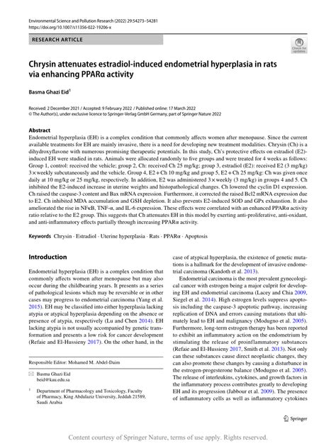 Chrysin Attenuates Estradiol Induced Endometrial Hyperplasia In Rats