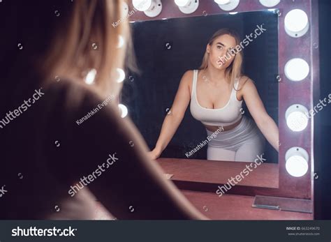 Sexy Blonde Woman Huge Breast Looks Stock Photo Shutterstock