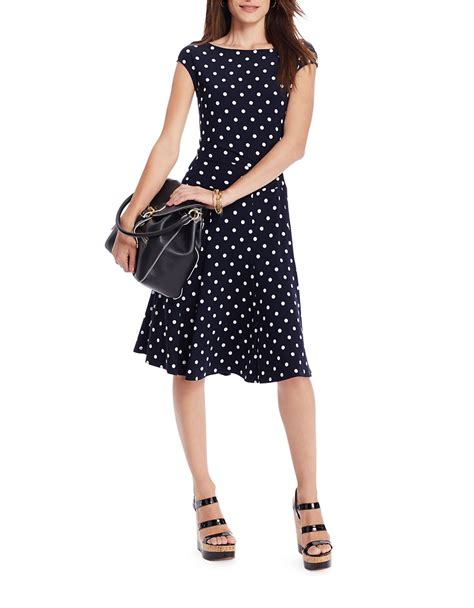 Lauren By Ralph Lauren Polka Dot Jersey Dress In Blue Navycream Lyst