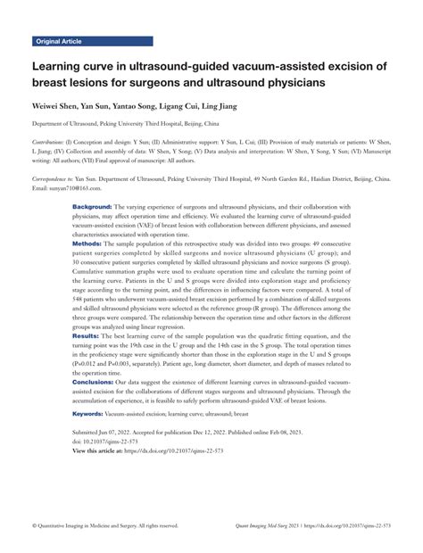 PDF Learning Curve In Ultrasound Guided Vacuum Assisted Excision Of