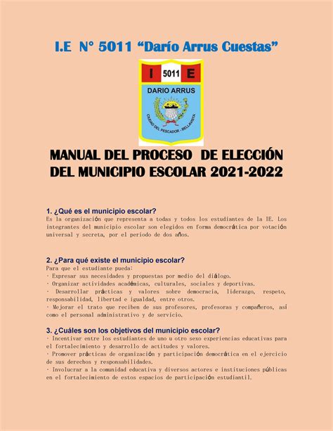 Manual De Elecciones Municipio Escolar 2021cx I N° 5 011 “darío Arrus