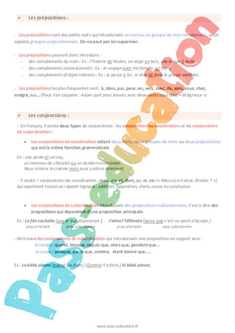 Les mots invariables Cours 6eme Primaire PDF à imprimer