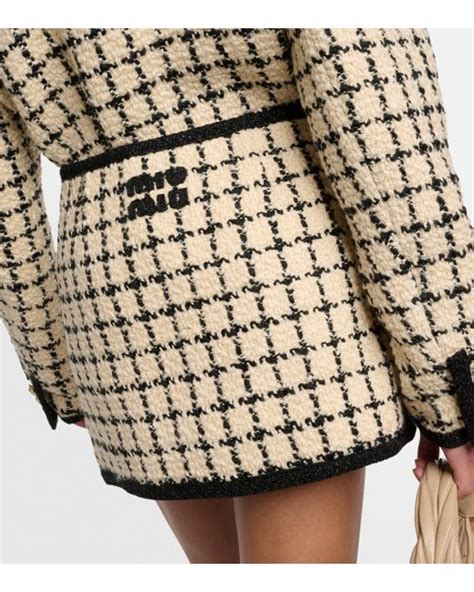 Miu Miu Checked Wool Blend Boucle Miniskirt In Natural Lyst Uk