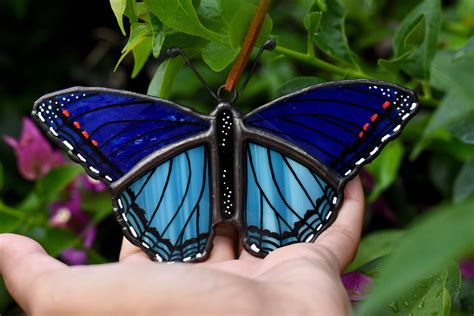 Blue Stained Glass Butterfly Suncatcher Butterfly Art Etsy