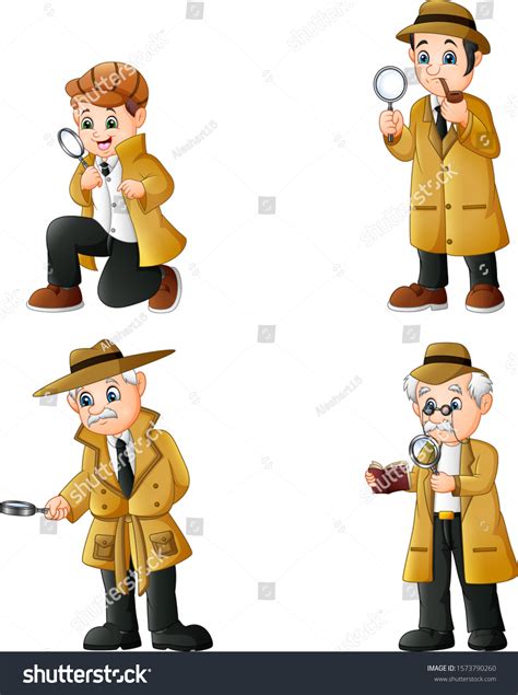 Cute Cartoon Detectives Collection Set Stock Illustration 1573790260