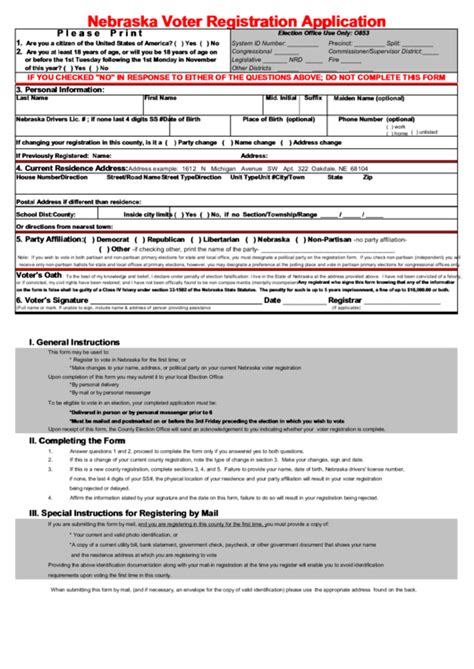 Fillable Nebraska Voter Registration Application Printable Pdf Download