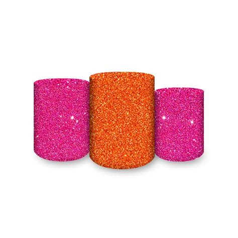 Trio Capas Cilindros Sublimados Glitter Pink Laranja Painel Festivo