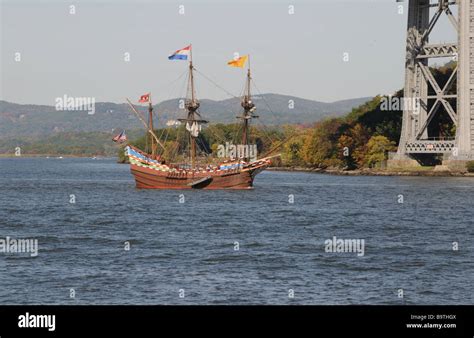 A replica of Henry Hudson's ship Half Moon or Halve Maen on the Hudson ...