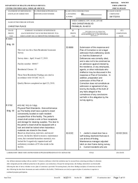 Fillable Online Secure In Statement Of Deficiencies And Plan Of