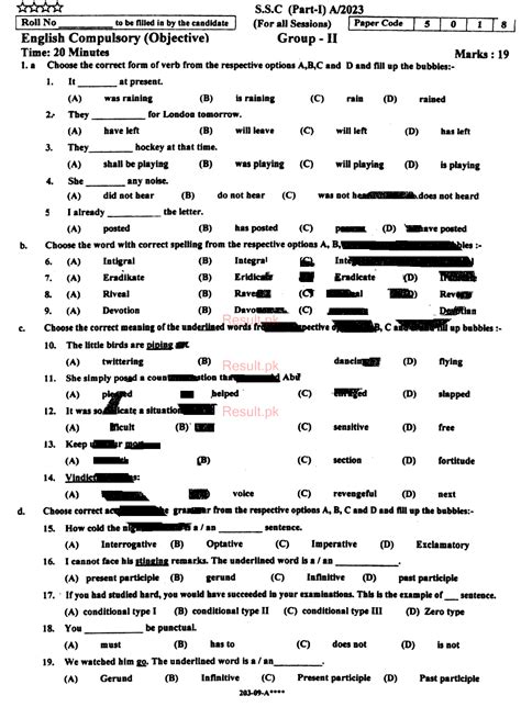 Bise Rawalpindi Board Past Papers 2025 Matric Ssc Part 1 And 2 9th