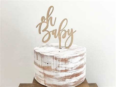 Oh Baby Cake Topper Wood Baby Shower Cake Topper Rustic Calligraphy