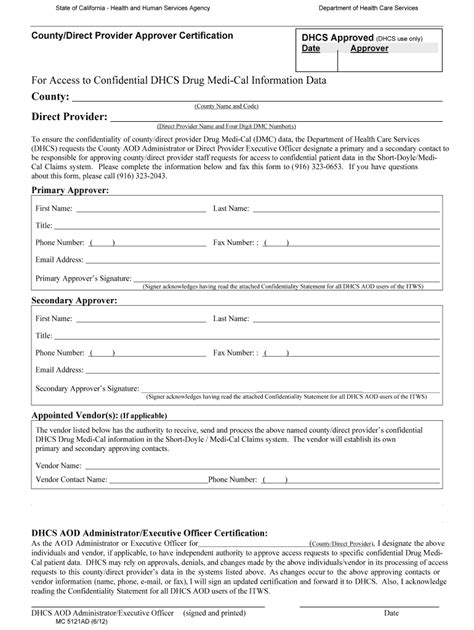 Fillable Online Dhcs Ca Countydirect Provider Approver Certification