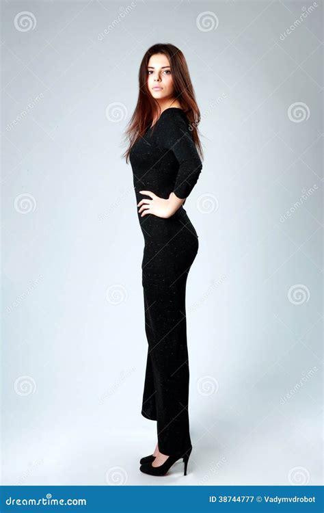 Young Beautiful Woman In Long Black Dress Stock Image Image Of