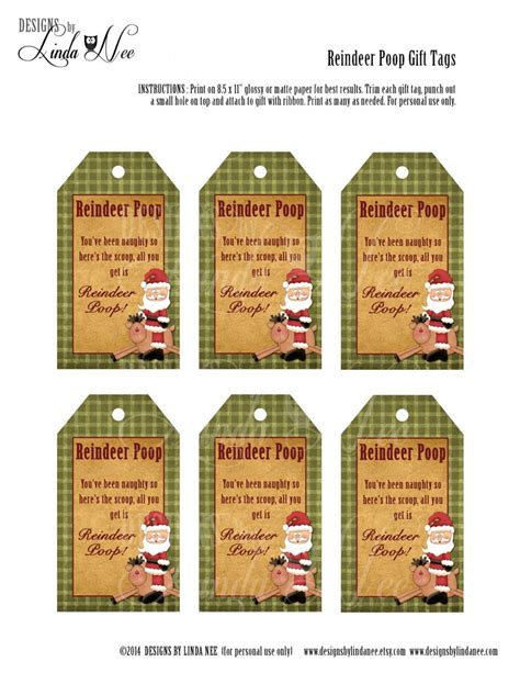 Reindeer Poop T Tag Label Printable Party Package Rudolph Etsy