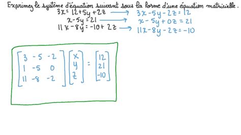 Vid O Question Exprimer Un Ensemble D Quations Simultan Es Sous La