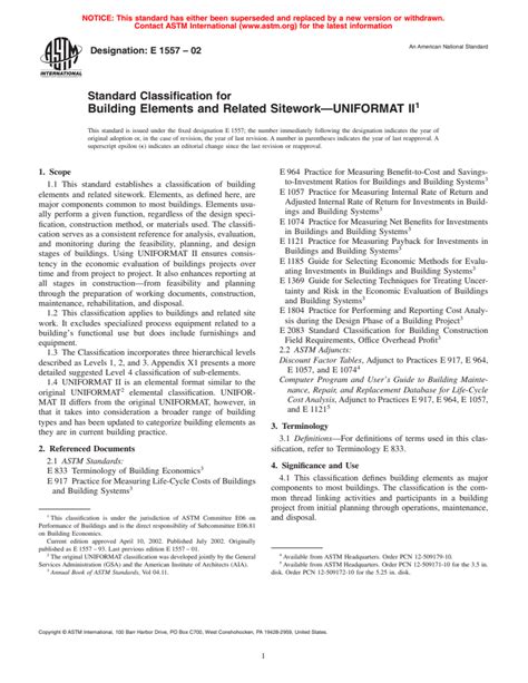 Astm E Standard Classification For Building Elements And