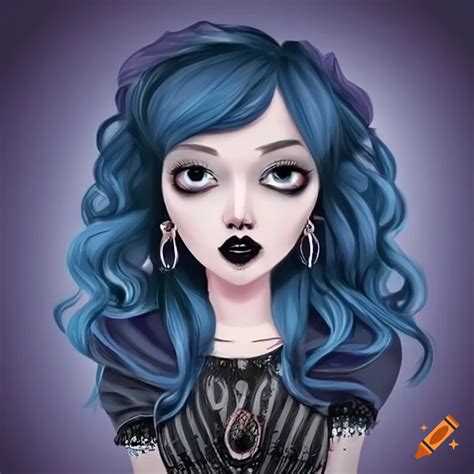 Goth Cartoon Lady With Dark Blue Hair On Craiyon