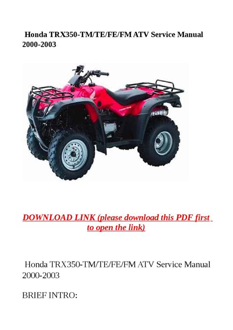 Honda Trx350 Tm Te Fe Fm Atv Service Manual 2000 2003 By Sally Mool Issuu